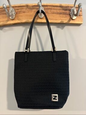 Fendi Black Monogram Tote with Silver Accent